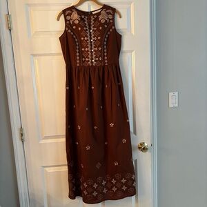 La Bellum by Hillary Scott Embroidered Maxi Dress Brown Sleeveless Boho HSN